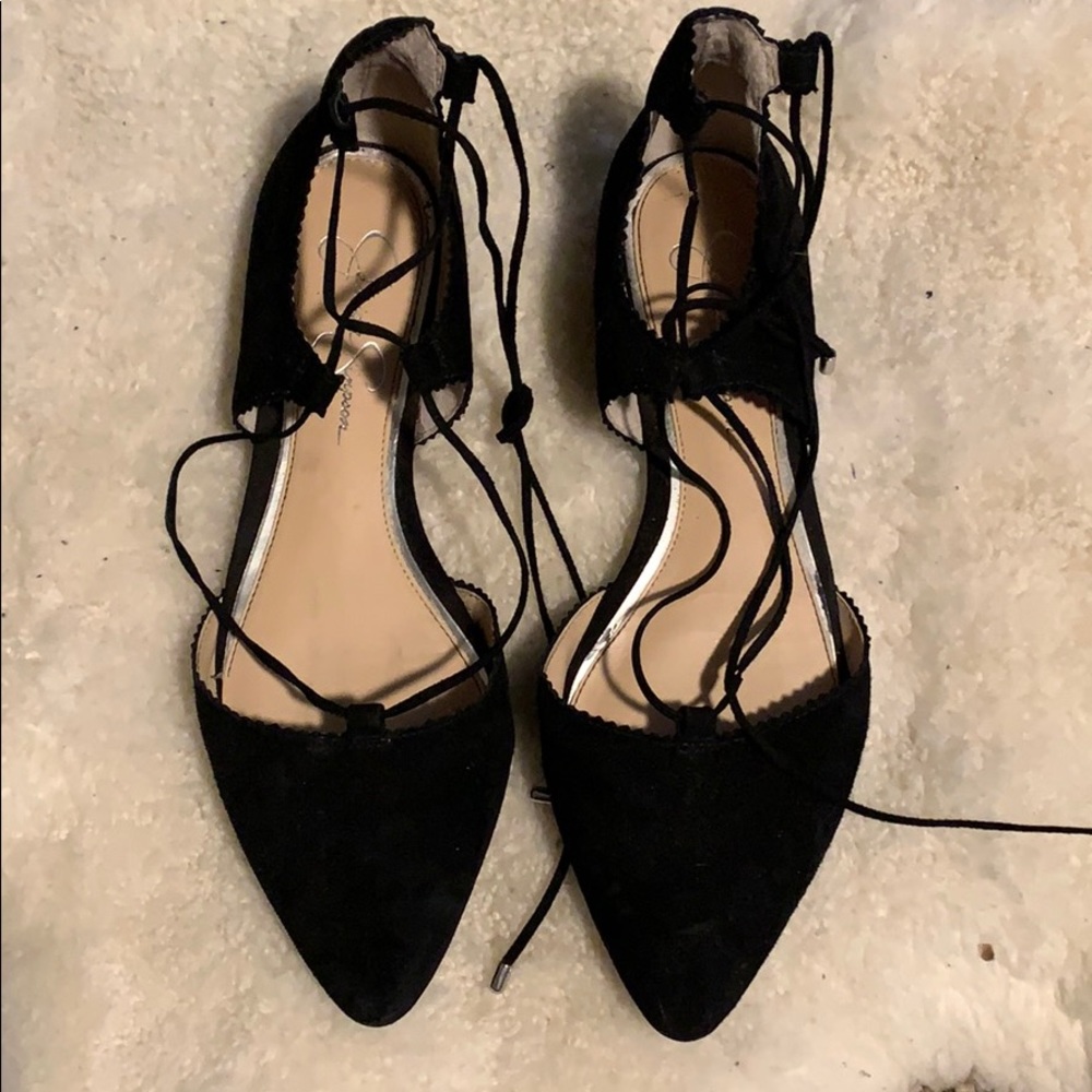 Black Suede Strappy Flats